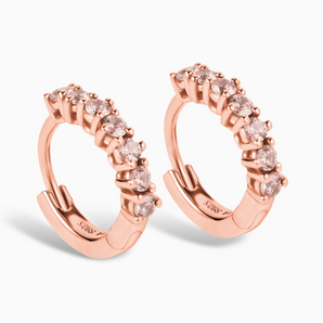 Round Morganite Huggie Hoop Earrings - Hushed 18KT Rose Gold Vermeil Side View