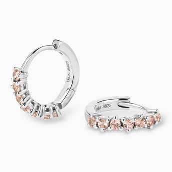 Round Morganite Huggie Hoop Earrings - Hushed 925 Sterling Silver Multi Angle View