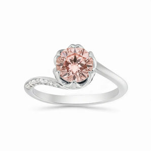 Round Morganite Petal Prong Ring - Bloom 925 Sterling Silver Front View
