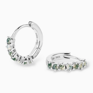 Round Moss Agate Huggie Hoop Earrings - Hushed 925 Sterling Silver Multi Angle View