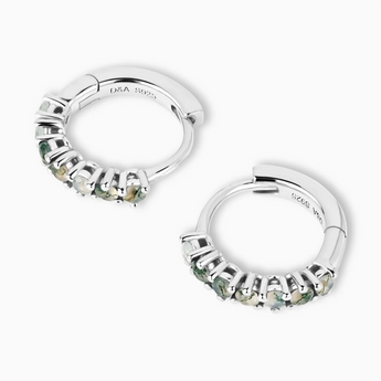 Round Moss Agate Huggie Hoop Earrings - Hushed 925 Sterling Silver Overhead View