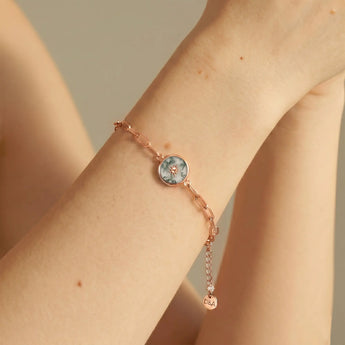 Round Moss Agate Paperclip Bracelet - Solo Sun 18KT Rose Gold Vermeil Model Shot