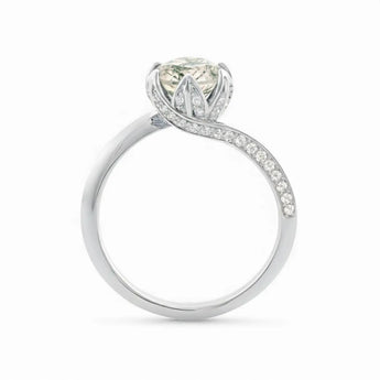 Round Moss Agate Petal Prong Ring - Bloom 925 Sterling Silver Side View