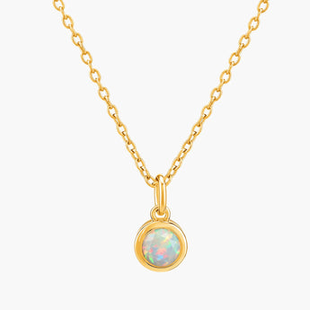 Round Opal Bezel Necklace - Elara 18KT Yellow Gold Vermeil Front View