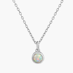 Round Opal Bezel Necklace - Elara 925 Sterling Front View