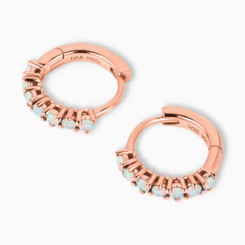 Round Opal Huggie Hoop Earrings - Hushed 18KT Rose Gold Vermeil Overhead View