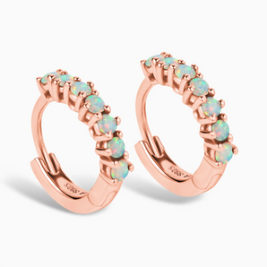 Round Opal Huggie Hoop Earrings - Hushed 18KT Rose Gold Vermeil Side View