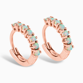 Round Opal Huggie Hoop Earrings - Hushed 18KT Rose Gold Vermeil Side View