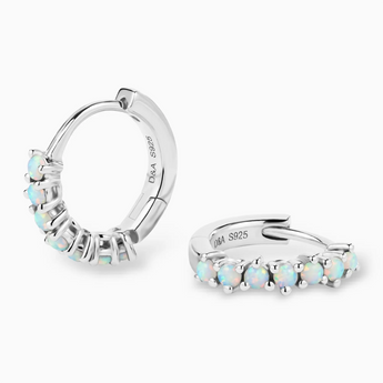 Round Opal Huggie Hoop Earrings - Hushed 925 Sterling Silver Multi Angle View