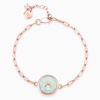 Round Opal Paperclip Bracelet - Solo Moon 18KT Rose Gold Vermeil Front View