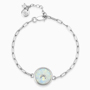 Round Opal Paperclip Bracelet - Solo Moon 925 Sterling Front View