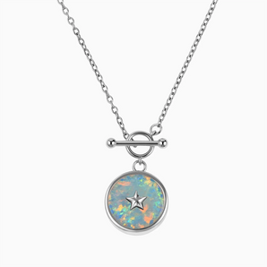 Round Opal Toggle Clasp Necklace - Inner Star 925 Sterling Front View