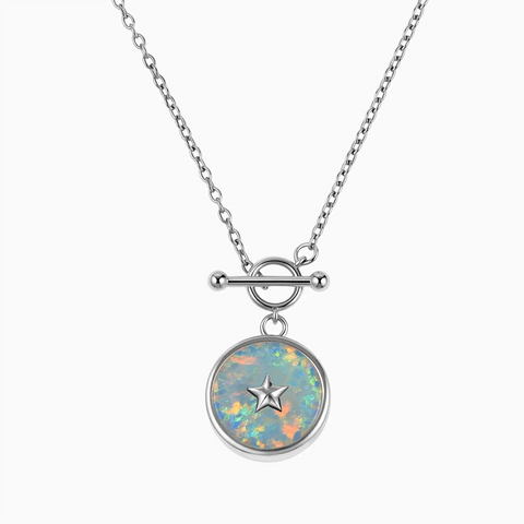 Round Opal Toggle Clasp Necklace - Inner Star 925 Sterling Front View