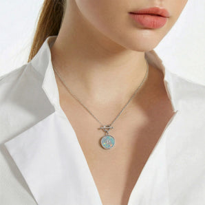 Round Opal Toggle Clasp Necklace - Inner Star 925 Sterling Model Shot
