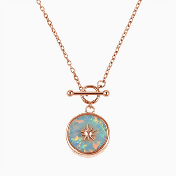 Round Opal Toggle Clasp Necklace - Inner Sun 18KT Rose Gold Vermeil Front View