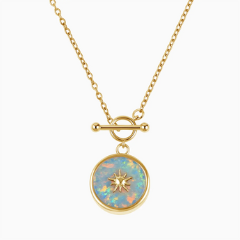 Round Opal Toggle Clasp Necklace - Inner Sun 18KT Yellow Gold Vermeil Front View
