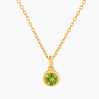 Round Peridot Bezel Necklace - Elara 18KT Yellow Gold Vermeil Front View