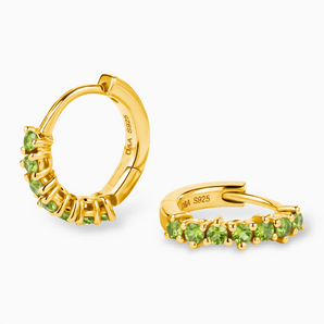 Round Peridot Huggie Hoop Earrings - Hushed 18KT Yellow Gold Vermeil Multi Angle View