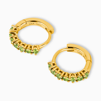 Round Peridot Huggie Hoop Earrings - Hushed 18KT Yellow Gold Vermeil Overhead View