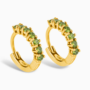 Round Peridot Huggie Hoop Earrings - Hushed 18KT Yellow Gold Vermeil Side View