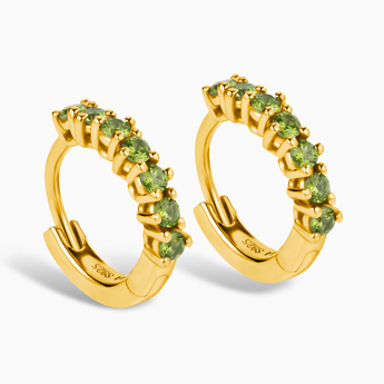 Round Peridot Huggie Hoop Earrings - Hushed 18KT Yellow Gold Vermeil Side View