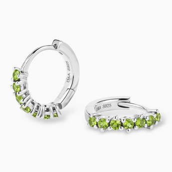 Round Peridot Huggie Hoop Earrings - Hushed 925 Sterling Silver Multi Angle View