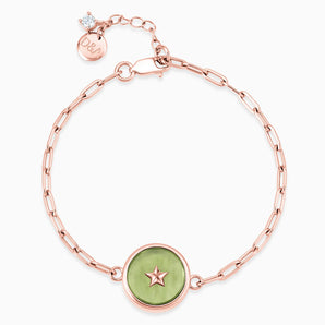 Round Peridot Paperclip Bracelet - Solo Star 18KT Rose Gold Vermeil Front View