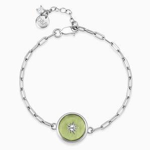 Round Peridot Paperclip Bracelet - Solo Sun 925 Sterling Front View