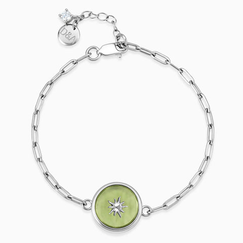 Round Peridot Paperclip Bracelet - Solo Sun 925 Sterling Front View