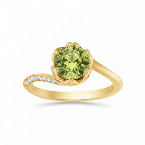 Round Peridot Petal Prong Ring - Bloom 18KT Yellow Gold Vermeil Front View