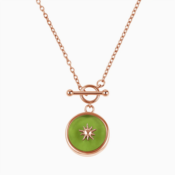 Round Peridot Toggle Clasp Necklace - Inner Sun 18KT Rose Gold Vermeil Front View