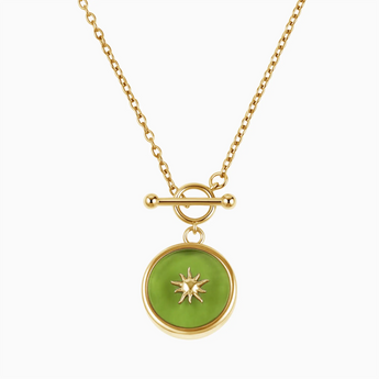 Round Peridot Toggle Clasp Necklace - Inner Sun 18KT Yellow Gold Vermeil Front View
