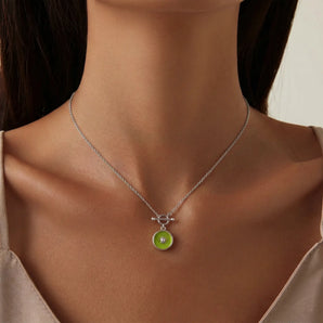 Round Peridot Toggle Clasp Necklace - Inner Sun 925 Sterling Model Shot