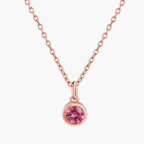 Round Pink Tourmaline Bezel Necklace - Elara 18KT Rose Gold Vermeil Front View