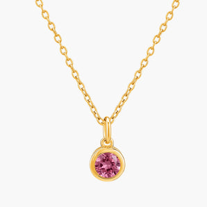 Round Pink Tourmaline Bezel Necklace - Elara 18KT Yellow Gold Vermeil Front View