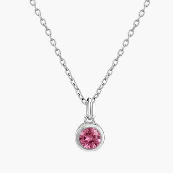 Round Pink Tourmaline Bezel Necklace - Elara 925 Sterling Front View