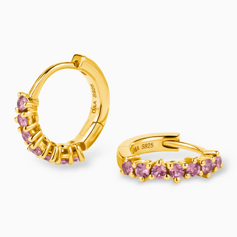 Round Pink Tourmaline Huggie Hoop Earrings - Hushed 18KT Yellow Gold Vermeil Multi Angle View