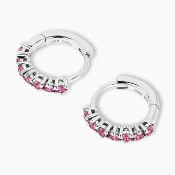 Round Pink Tourmaline Huggie Hoop Earrings - Hushed 925 Sterling Silver Overhead View