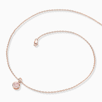 Round Rose Quartz Bezel Necklace - Elara 18KT Rose Gold Vermeil Side View