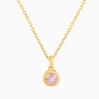 Round Rose Quartz Bezel Necklace - Elara 18KT Yellow Gold Vermeil Front View