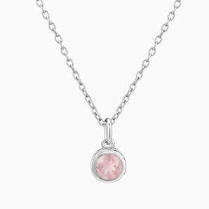 Round Rose Quartz Bezel Necklace - Elara 925 Sterling Front View