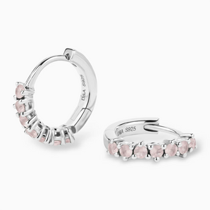 Round Rose Quartz Huggie Hoop Earrings - Hushed 925 Sterling Silver Multi Angle View