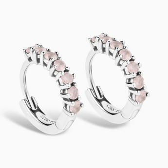 Round Rose Quartz Huggie Hoop Earrings - Hushed 925 Sterling Silver Side View