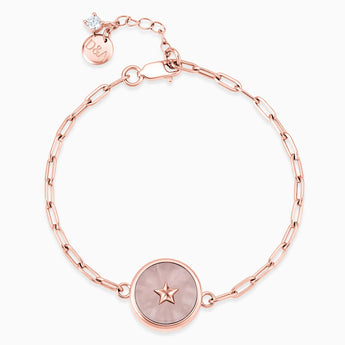 Round Rose Quartz Paperclip Bracelet - Solo Star 18KT Rose Gold Vermeil Front View