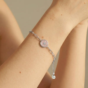 Round Rose Quartz Paperclip Bracelet - Solo Sun 925 Sterling Model Shot