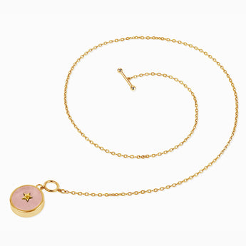 Round Rose Quartz Toggle Clasp Necklace - Inner Star 18KT Yellow Gold Vermeil Side View