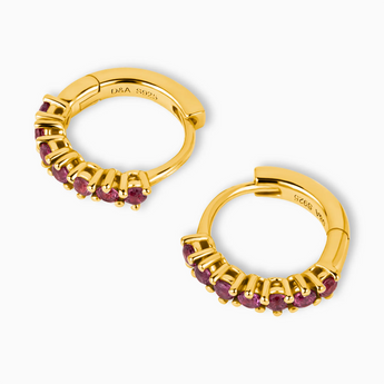 Round Ruby Huggie Hoop Earrings - Hushed 18KT Yellow Gold Vermeil Overhead View