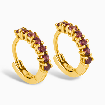 Round Ruby Huggie Hoop Earrings - Hushed 18KT Yellow Gold Vermeil Side View