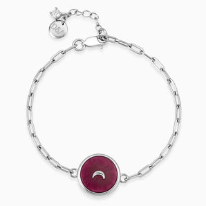 Round Ruby Paperclip Bracelet - Solo Moon 925 Sterling Front View