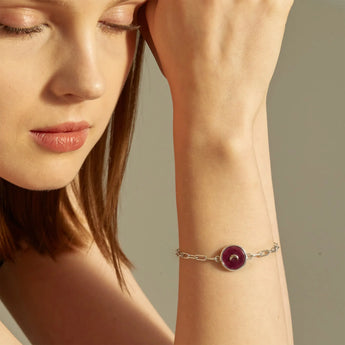 Round Ruby Paperclip Bracelet - Solo Moon 925 Sterling Model Shot